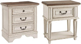 Realyn French Country 3 Drawer Nightstand, Chipped White & Realyn Traditional Cottage
