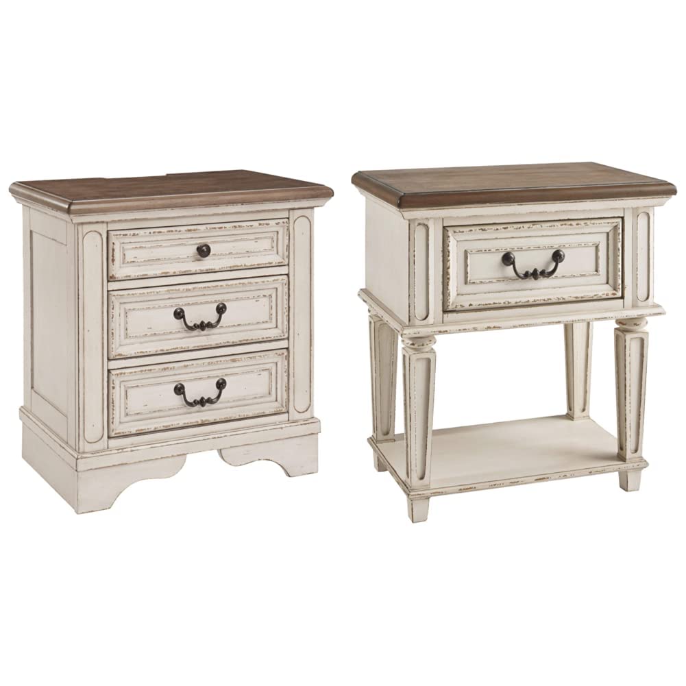 Realyn French Country 3 Drawer Nightstand, Chipped White & Realyn Traditional Cottage