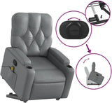 Gray Faux Leather Power Lift Massage Recliner - Electric Stand-Up Assist, Manual Tilt,