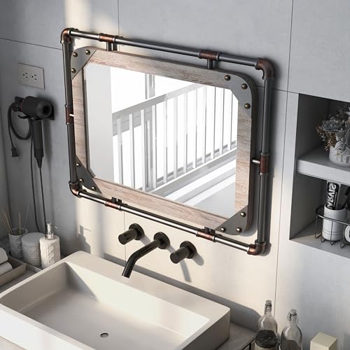 Marico Industrial Wall Mirror with Metal Frame and Nailhead Trim