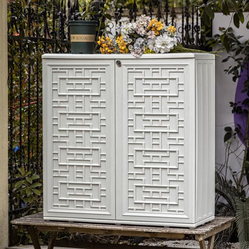 Outdoor Storage Cabinet Waterproof with Shelf, Lockable Outdoor Box
