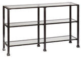 CM8771 Distressed Black Metal 3-Tier Console Table with Glass Top