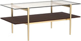 Layer Glass Coffee Table for Living Room, Brown Glass & Coffee Brown MDF Bottom Shelf