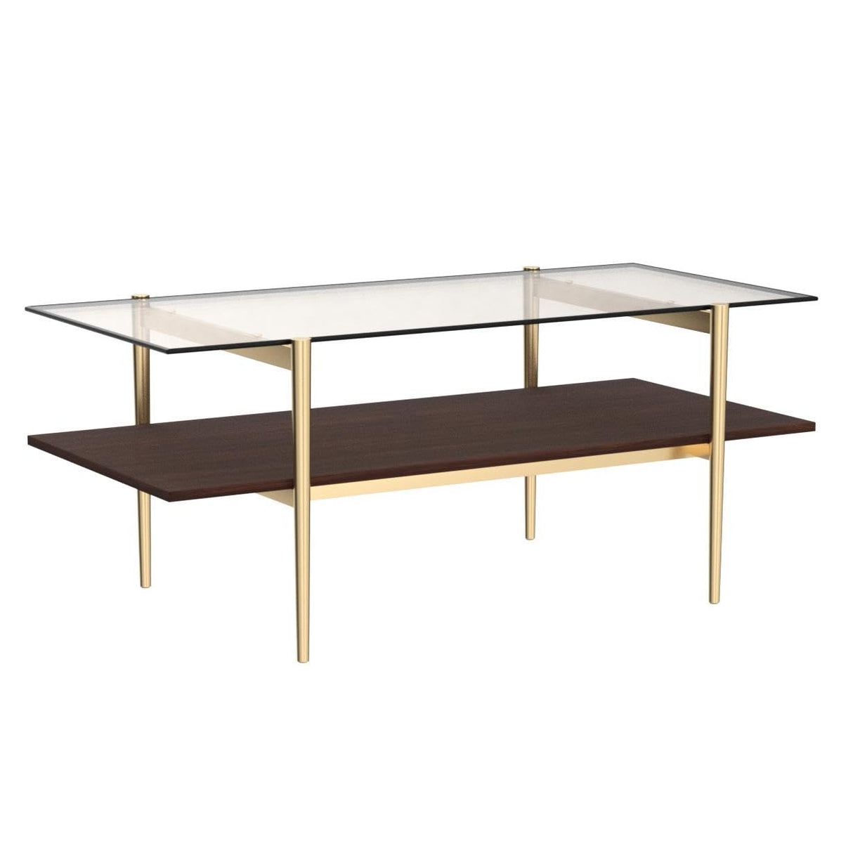 Layer Glass Coffee Table for Living Room, Brown Glass & Coffee Brown MDF Bottom Shelf