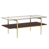 Layer Glass Coffee Table for Living Room, Brown Glass & Coffee Brown MDF Bottom Shelf