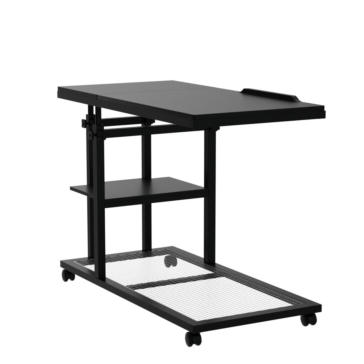 TribeLift Adjustable Rolling C-Shaped Snack Table with Tilt Top & Storage