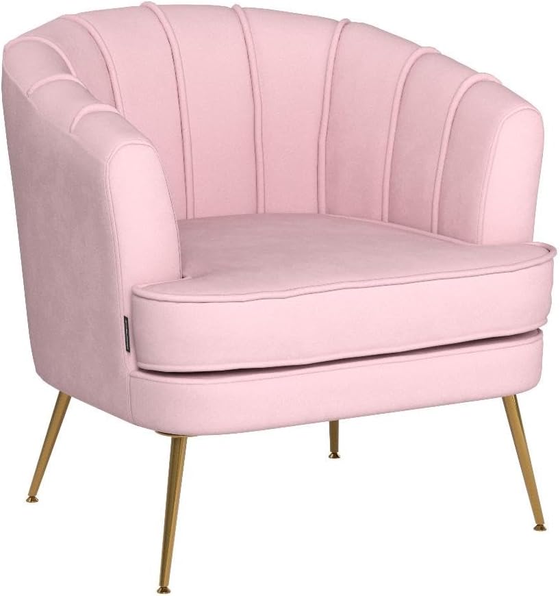 Modern Velvet Barrel Chair Accent Armchair with Golden Legs for Living Room Bedroom