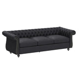 Tufted Microfiber Sofa with Scroll Arms, Black