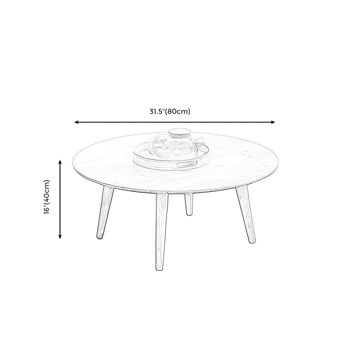 Round Wood Coffee Table Scandinavian 4 Legs Natural Cocktail Table Japanese Table