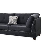 Polyfiber Sectional Sofa with Ottoman and Pillows, Black