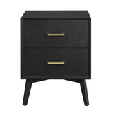 Metro Two Drawer Nightstand Bed Side Table, Black