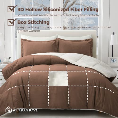 Sherpa Comforter Set Queen, Winter Warm Comforter Queen Size Ultra Soft Fuzzy Plush