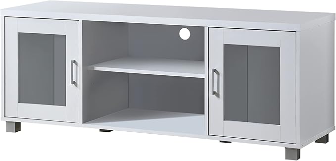 TV Stand with Two Transparent Doors for Cabinet Storage & One Shelf, Black