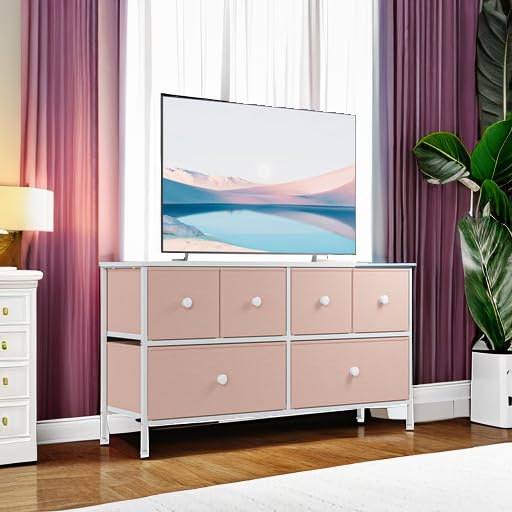 Dresser for Bedroom with 6 Drawer Wide Dresser & Chests of Drawers Cute Girl Dresser