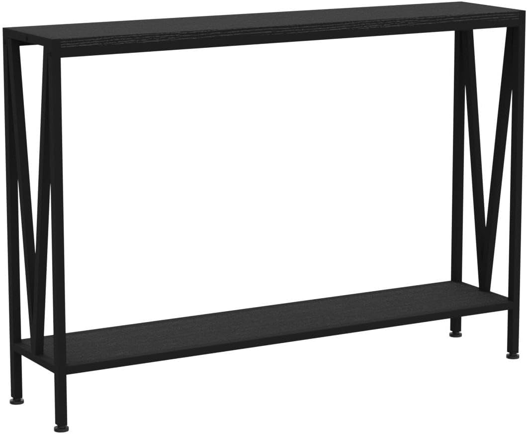 Black Narrow Console Table with Storage, 42.9" 2-Tier Sofa Table for Entryway