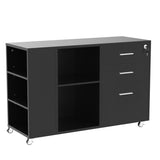 Mobile Wood File Cabinet, 3 Drawer Lateral Filing Cabinet, Black