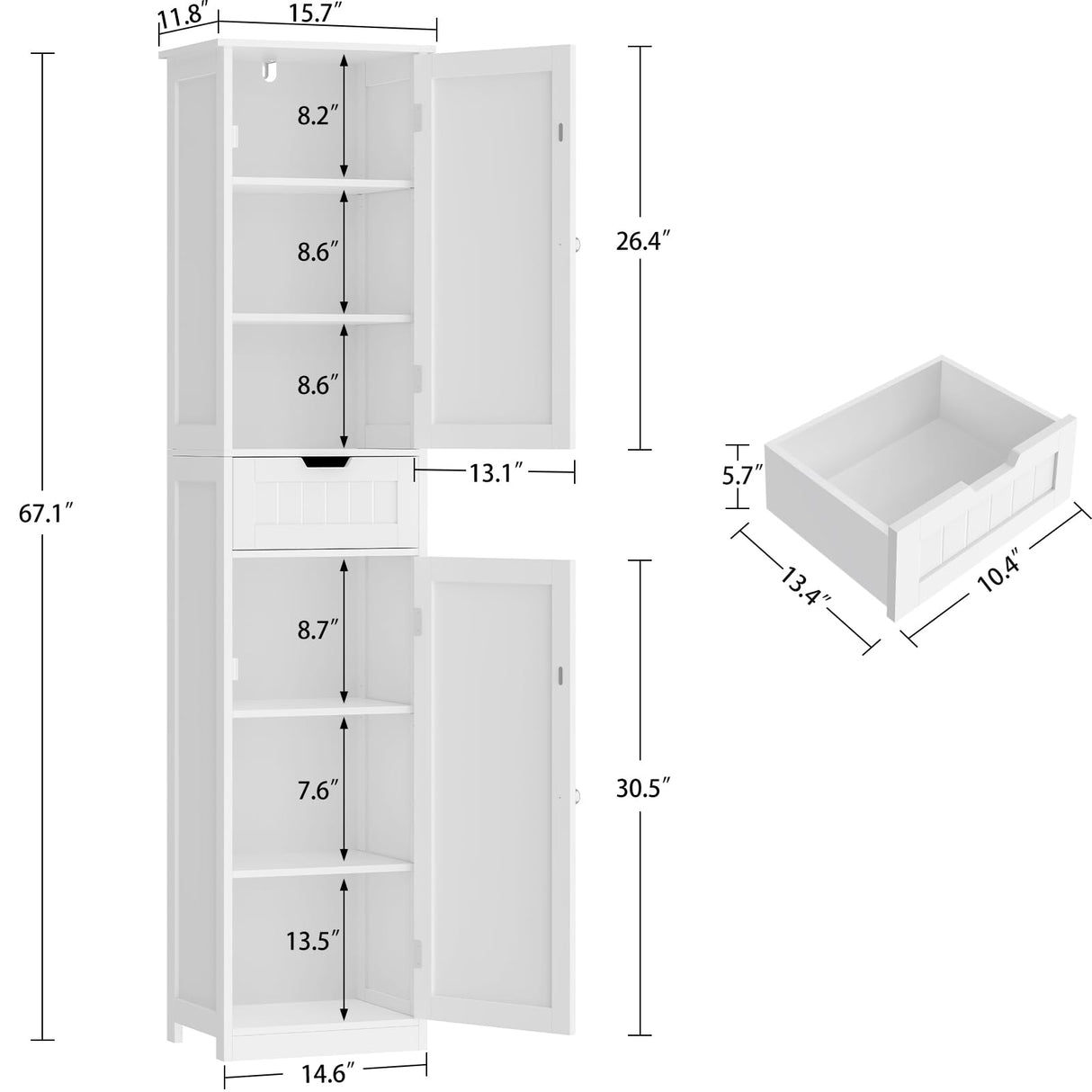 Storage Cabinet, Bathroom Cabinet with 2 Doors & 1 Drawer, Storage Cabinet with Adjustabl