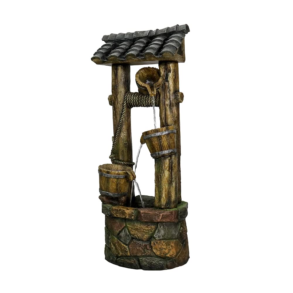 Wishing Well Water Fountain, 39.3inches Rustic Outdoor Water Fountains