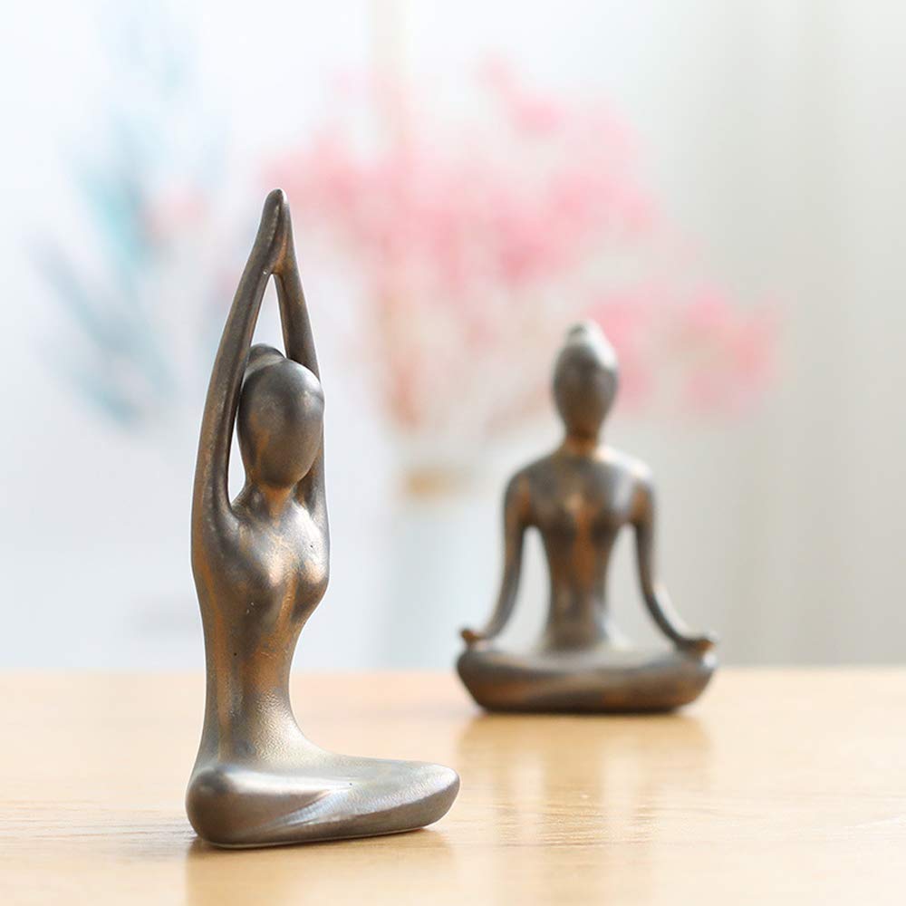 Lot of 4 Meditation Yoga Pose Statue Figurine Ceramic Yoga Figure Set Decor - Patina Gold