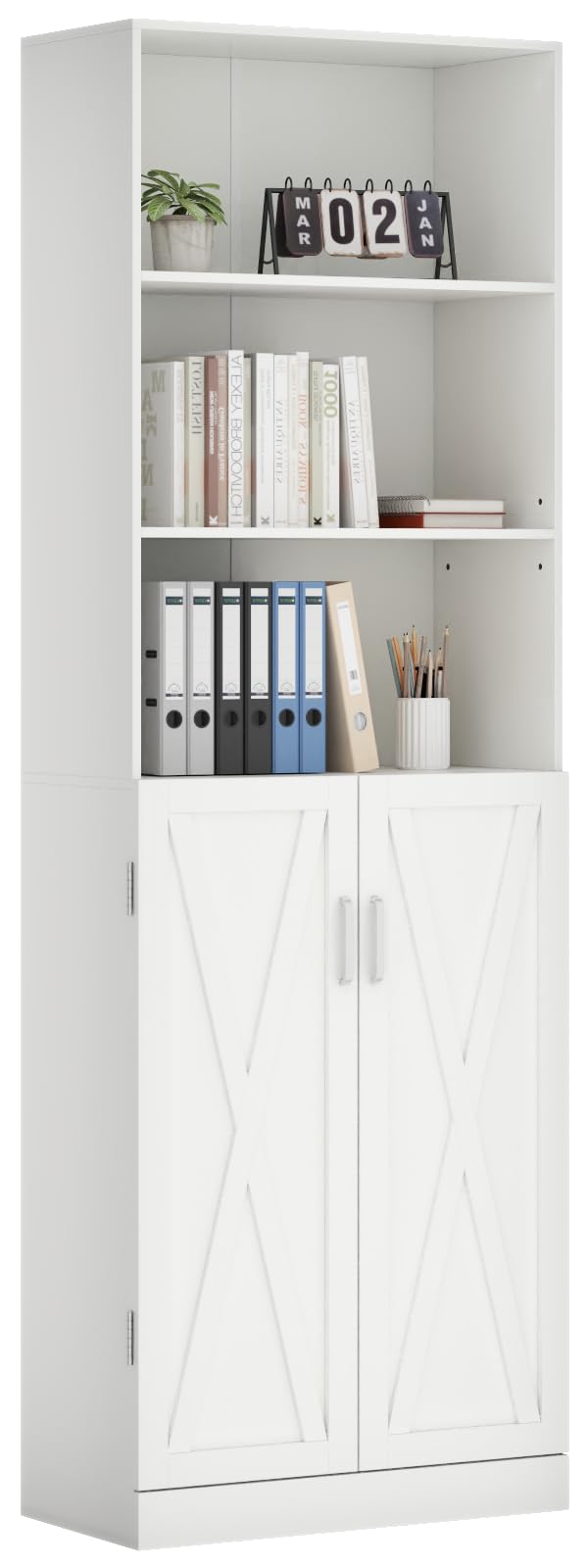 Industrial Boolshelf with Door, 6 Tier Farmhouse Book Shelf with Adjustable Shelves