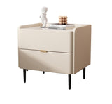 Cream Style Solid Wood Rock Board Bedside Cabinet, Leather Bedroom Bedside Cabinet