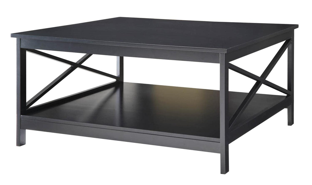 Oxford 36 inch Square Coffee Table with Shelf, Black