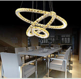 Aiwen Crystal Chandelier Modern 3 Rings LED Pendant-Light Dining Room Flush Mount Ceiling Lighting-Yellow Light Source(7.9 + 11.8 + 15.8 in)