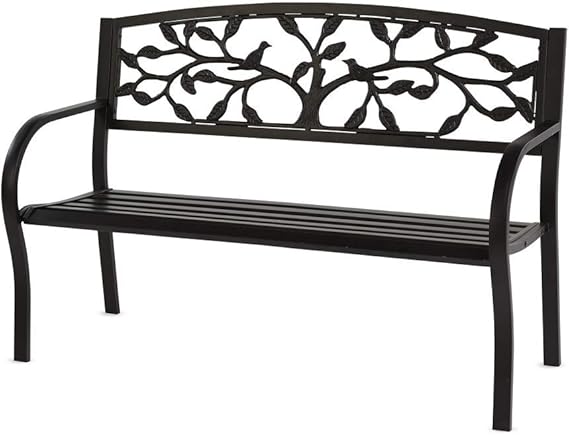 Tree of Life Cast Iron Garden Bench - Outdoor Metal Bench, Weather-Resistant, Black