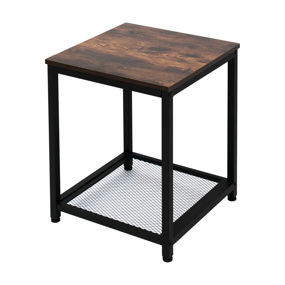 Industrial End 2-Tier Side Table with Storage Shelf Sturdy Easy Assembly Wood