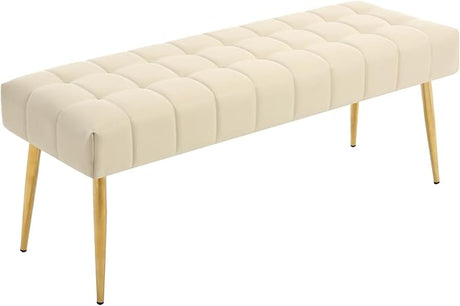 44.5”Bedroom Bench, Modern Faux Leather End of Bed Bench with Metal Legs