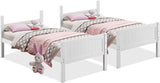 Twin Bunk Beds with Ladder and Safety Rail, Rubber Wood Bunk Bed Convertible Into 2 Single Beds for Kid