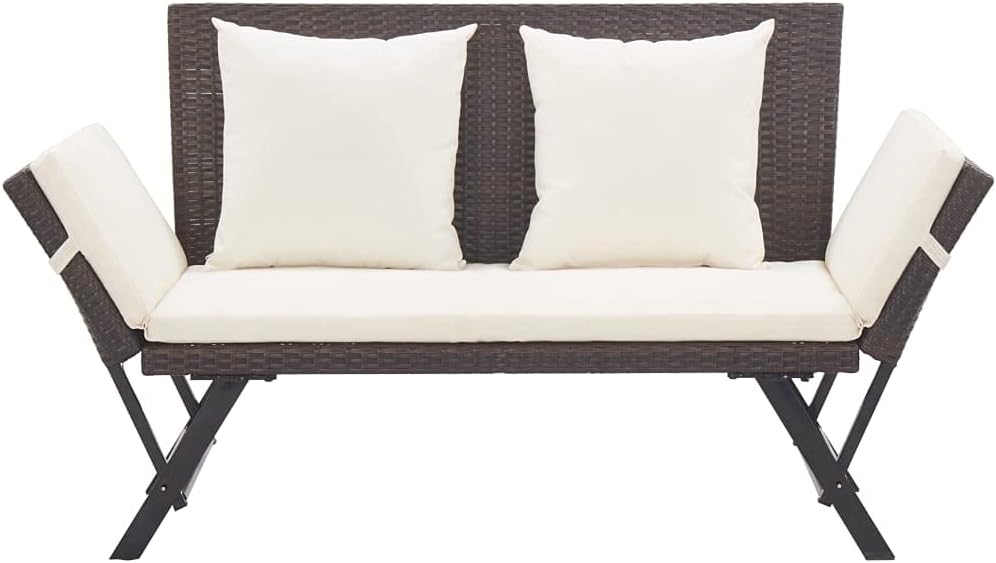 Garden Bench with Cushions 2-in-1,Garden Daybed, Both Sides Adjustable, Garden Sofa