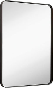Contemporary Brushed Metal Wall Mirror | Glass Panel Black Framed Squared Corner Deep