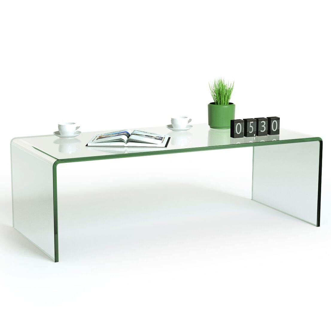 Glass Coffee Table, 42.5" L × 20" W ×14" H, Modern Home Furniture