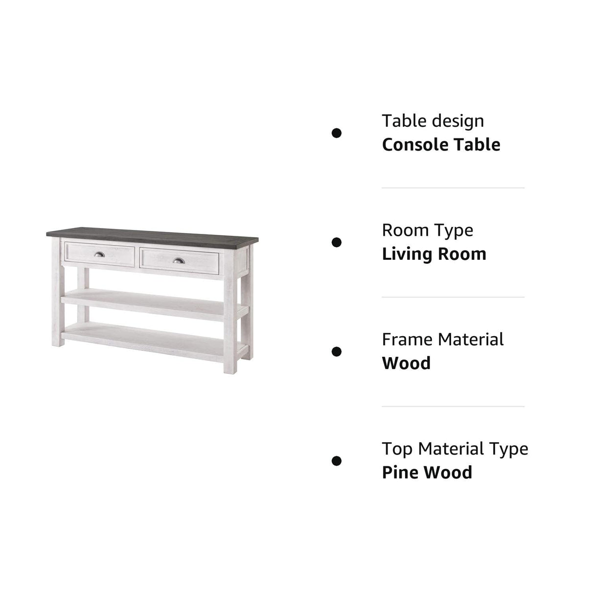 Monterey Solid Wood Sofa Console Table White with Grey Top