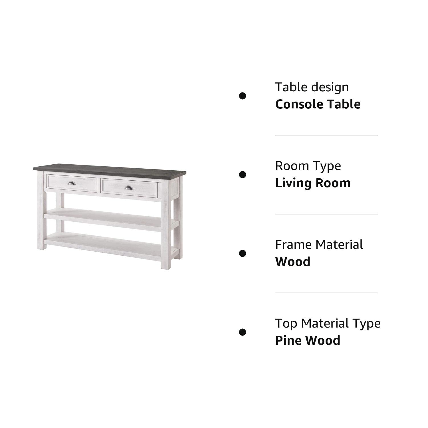 Monterey Solid Wood Sofa Console Table White with Grey Top