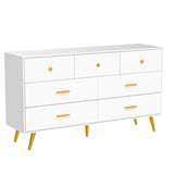 7 Drawer Dresser for Bedroom, Modern White Wood Dresser with Wide Drawers