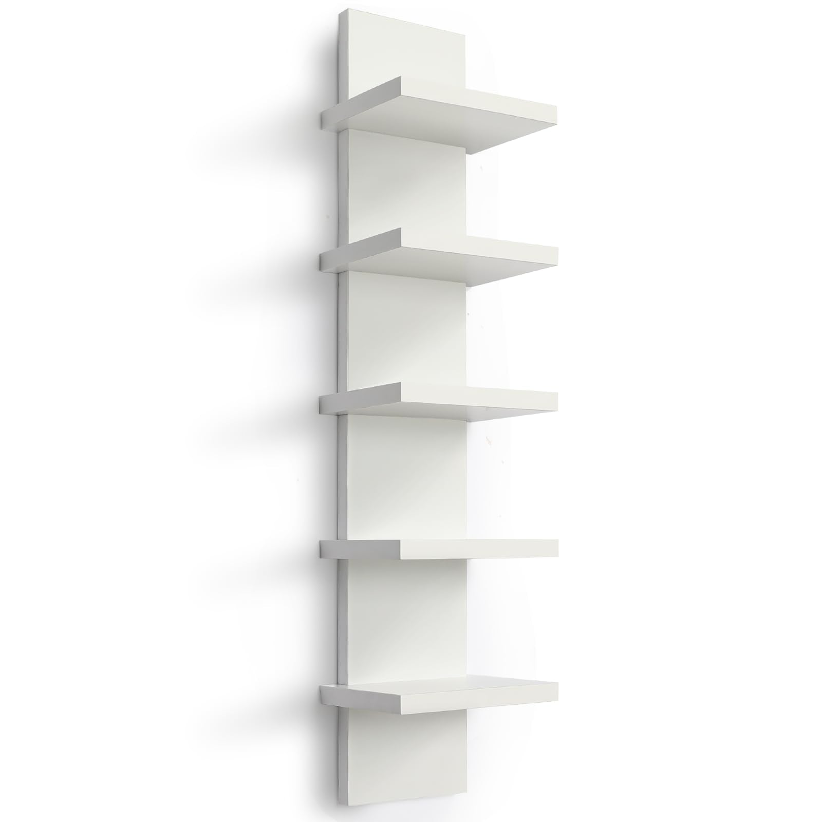 5 Tier Wall Shelf Unit,White Vertical Floating Shelf-Narrow Decorative Wall Mount Modern
