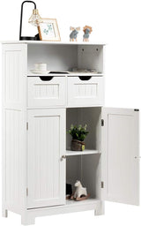 Bathroom Floor Cabinet, Storage Cabinet w/Open Shelf, 2 Doors & 2 Adjustable Drawers,