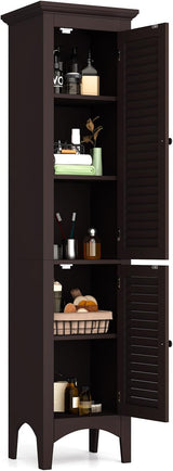 63" Tall Bathroom Storage Cabinet, Freestanding Narrow Linen Tower