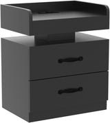 Black Nightstand with Charging Station, Night Stand with LED Lights, Modern Led End