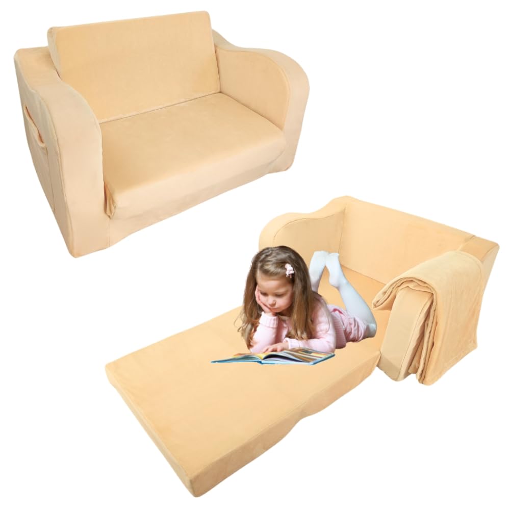 Kids Foam Couch with Blanket, Pre-Assembled Toddlers 2-in-1 Convertible Sofa