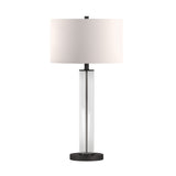 29" Tall Table Lamp with Fabric Shade in Clear Glass/Blackened Bronze/White