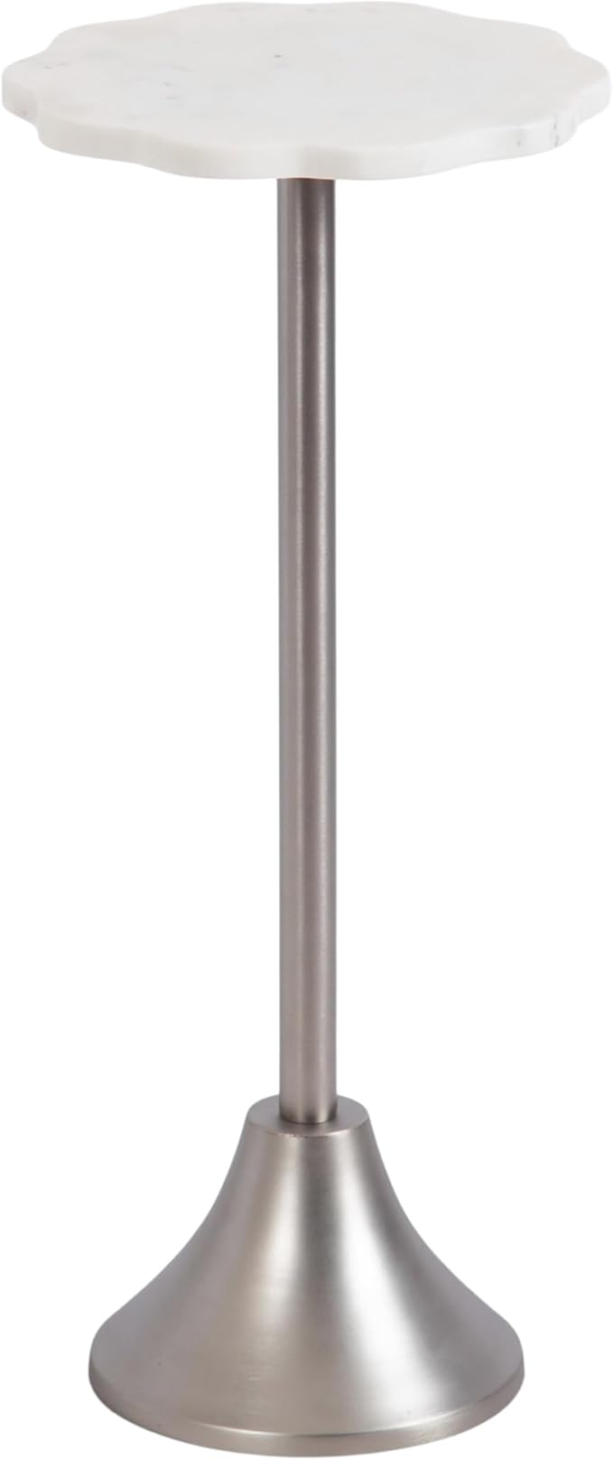 Sanzo Modern Pedestal Drink Table, 10 x 10 x 23, White Marble and Silver
