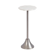 Sanzo Modern Pedestal Drink Table, 10 x 10 x 23, White Marble and Silver