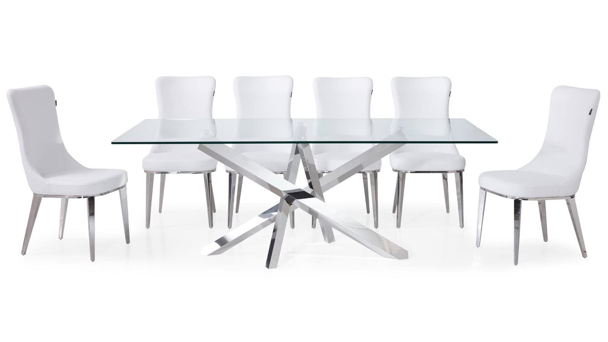 Modern Cortez 79" Clear Glass Dining Table with Polished Stainless Steel Base