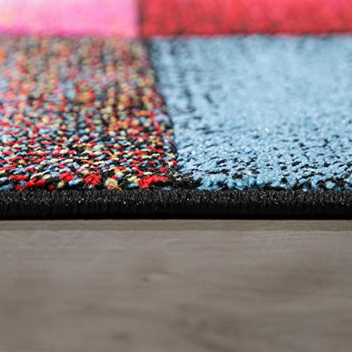 Colorful Living Room Rug Check Design with Squares Multicolor, Size: 3'11" x 5'7"