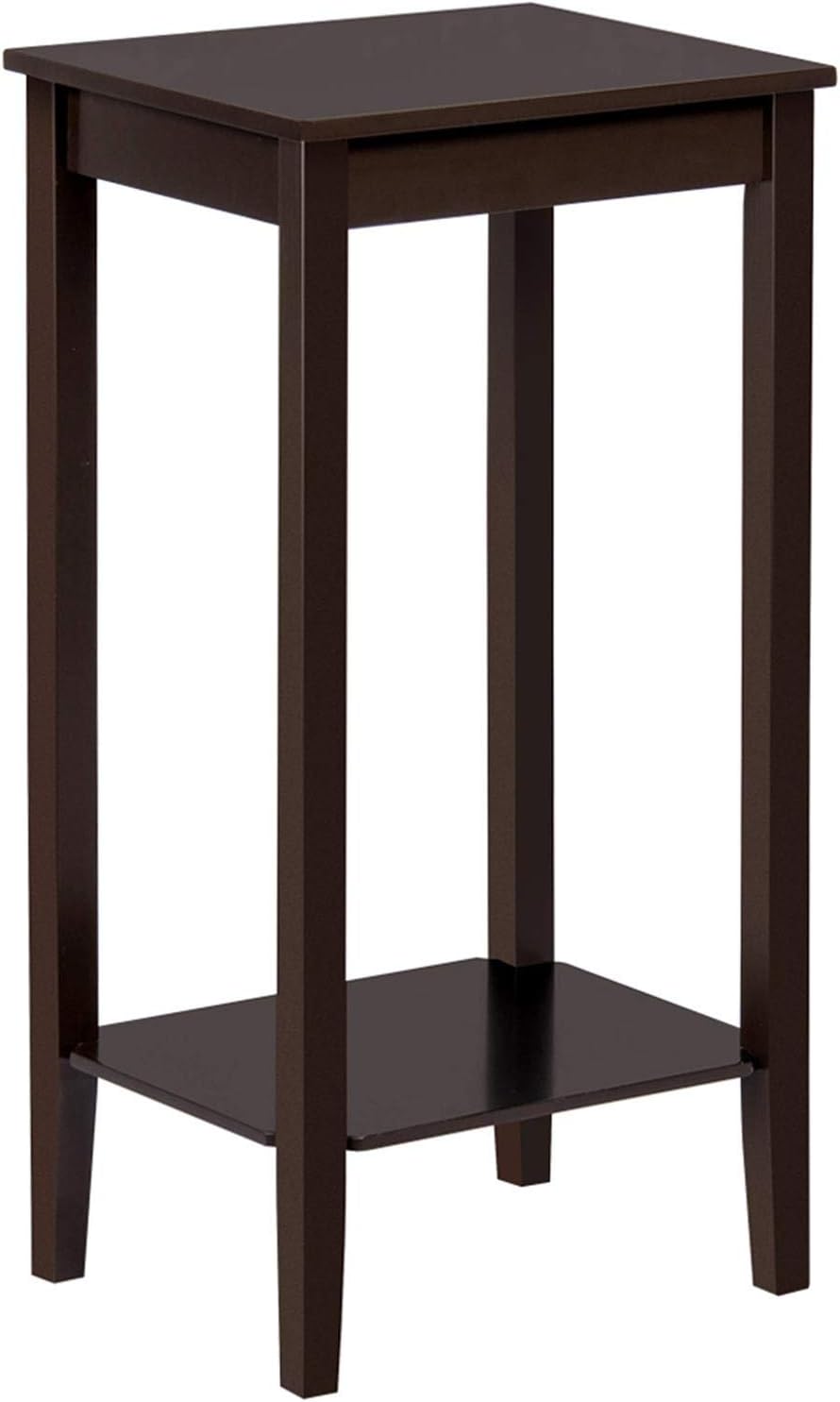 2-Tier Tall End Table with Storage Shelf and Solid Wood Legs