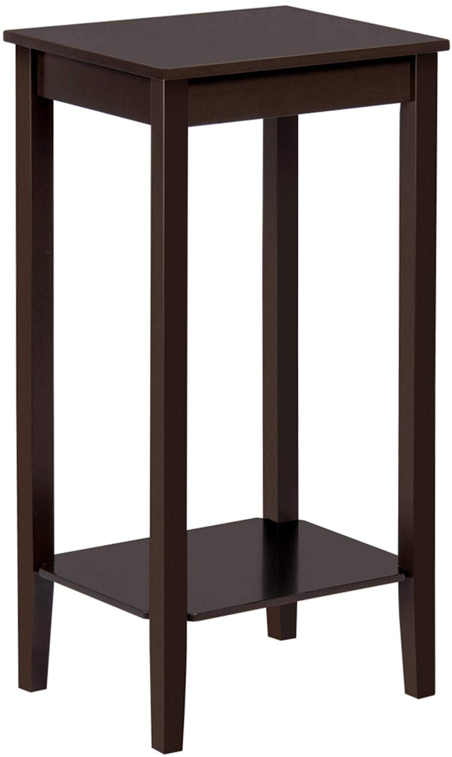 2-Tier Tall End Table with Storage Shelf and Solid Wood Legs