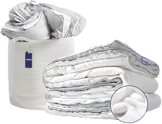 Vesta 100% Silk Comforter, All-Season Luxury Duvet for Hot Sleepers, Breathable Cotton